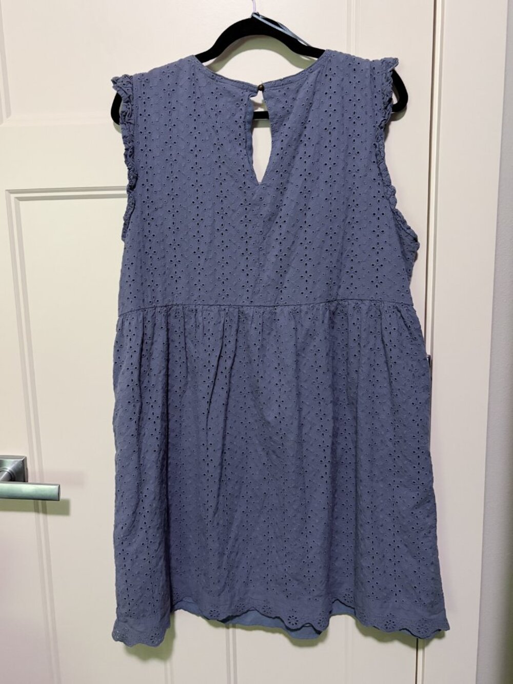 Knox Rose - XL Ruffle Short Sleeve Eyelet Lined A-Line Dress - Blue - Picture 4 of 8